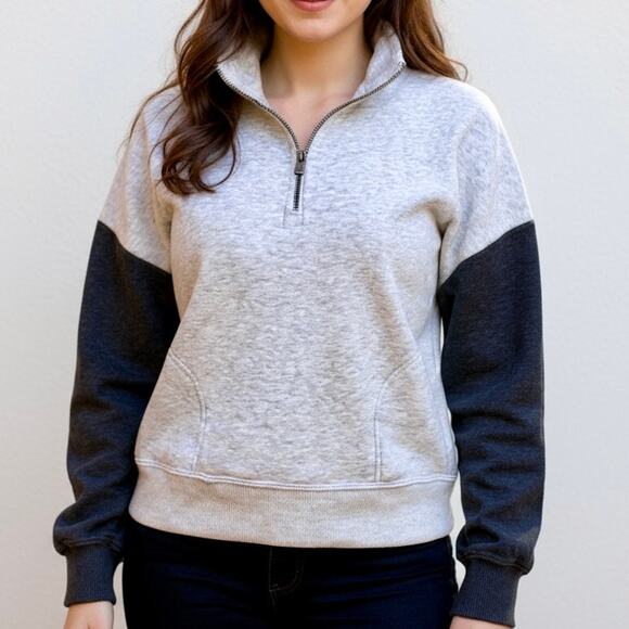 Hollister Quarter-Zip Pullover | Women’s Small | Gray Colorblock - Picture 1 of 8